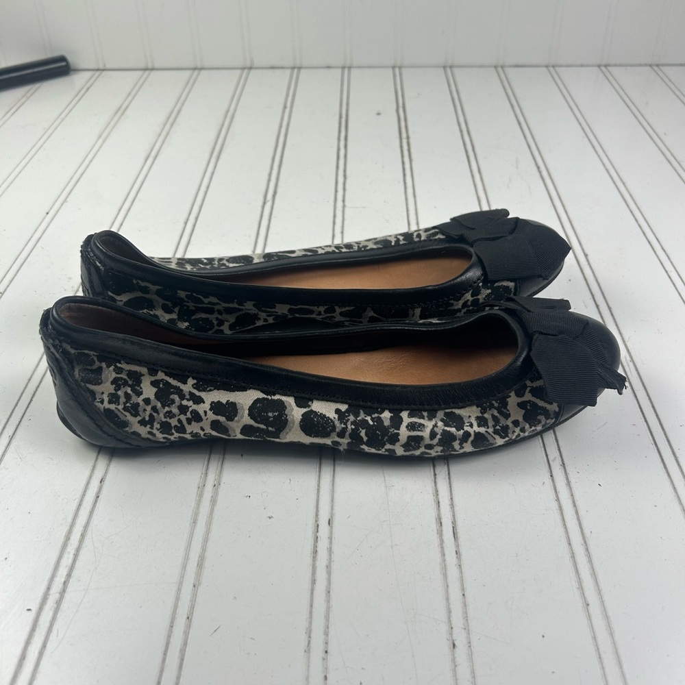 Coach Reagan Leopard Print Ballet Flats Black Bow Leather Women’s Size 8 - Picture 4 of 11